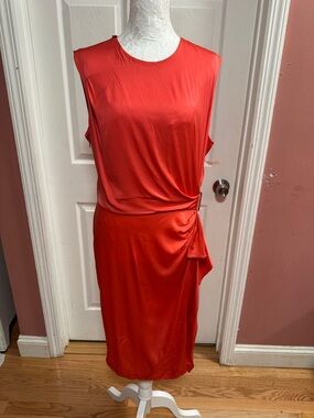 Diane Von Furstenberg Red Sleeveless Side-Knot Midi Dress